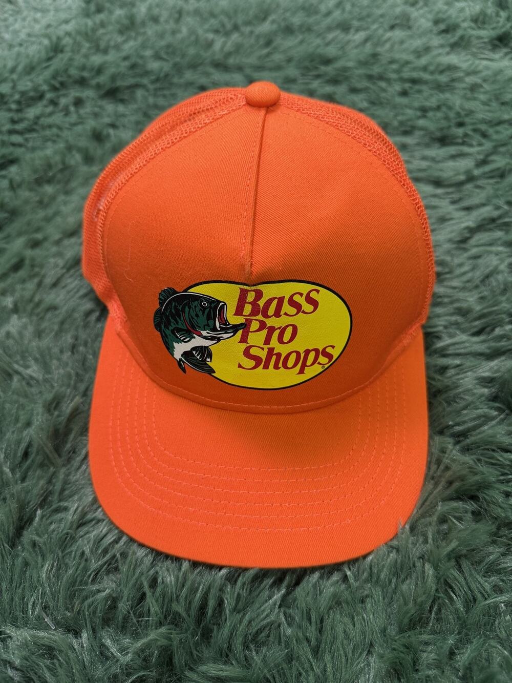 Bass Pro Shops Orange Mesh Back Trucker Hat Cap Fishing Outdoor Hunting